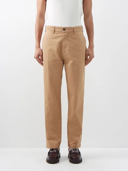 Flat-front Cotton-twill Chino Trousers - Mens - Beige