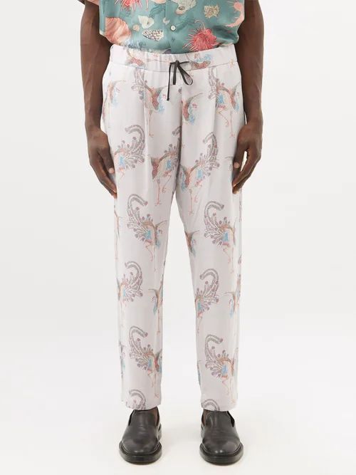 Phoenix-jacquard Twill Trousers - Mens - Grey Multi