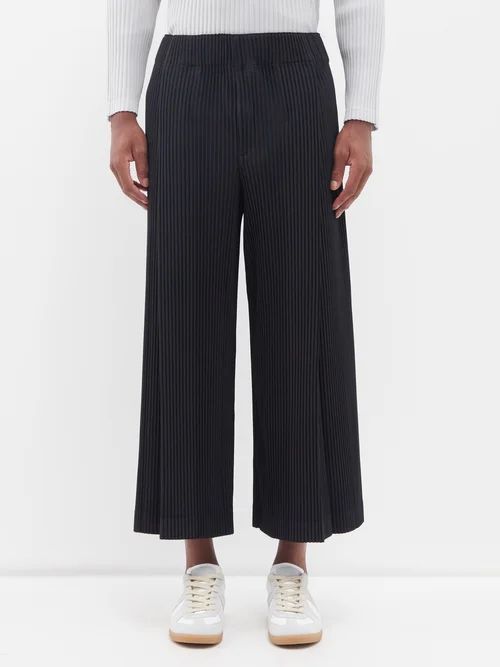 Cropped Technical-pleated Trousers - Mens - Black