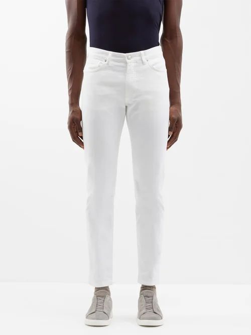 Leather-patch Tapered-leg Jeans - Mens - White