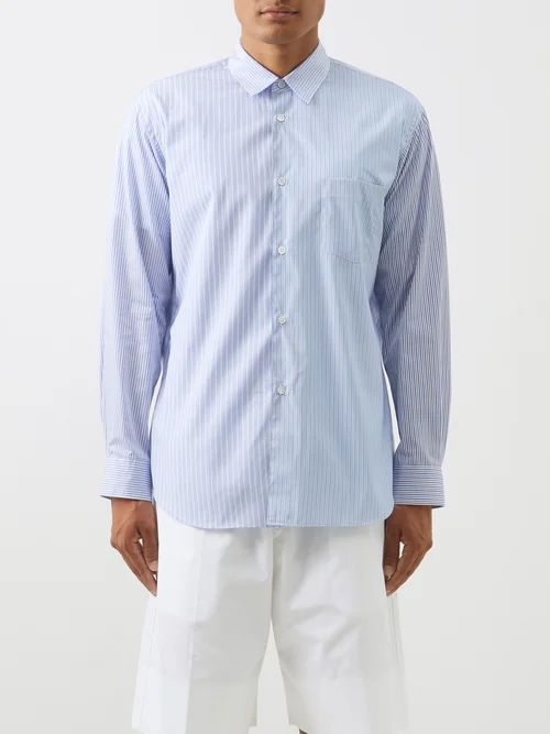 Patch-pocket Striped Cotton-poplin Shirt - Mens - Blue