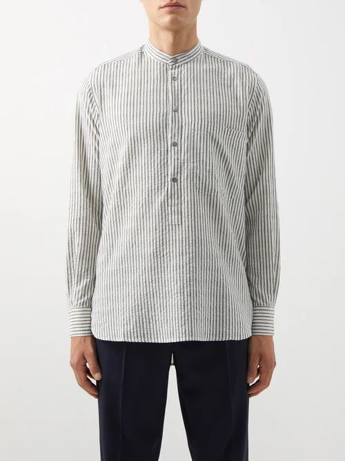 Ciospa Stand-collar Striped Cotton Shirt - Mens - Grey Stripe