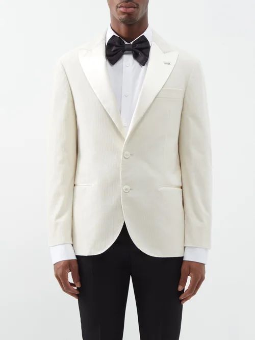 Satin Lapel Cotton-corduroy Tuxedo Jacket - Mens - White
