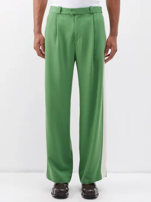 Grove Side-stripe Wide-leg Cotton Suit Trousers - Mens - Green