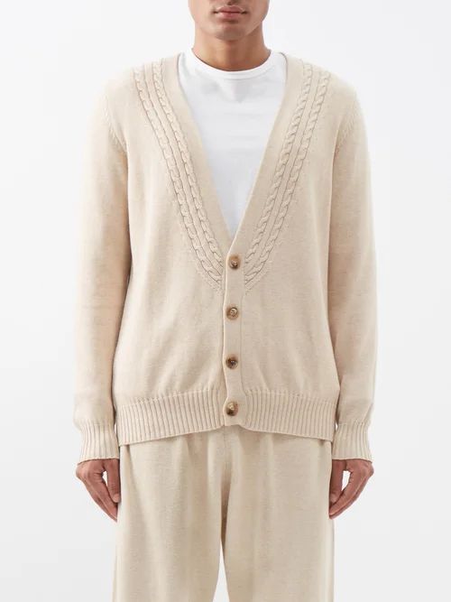 Cable-knit Cotton Cardigan - Mens - Beige