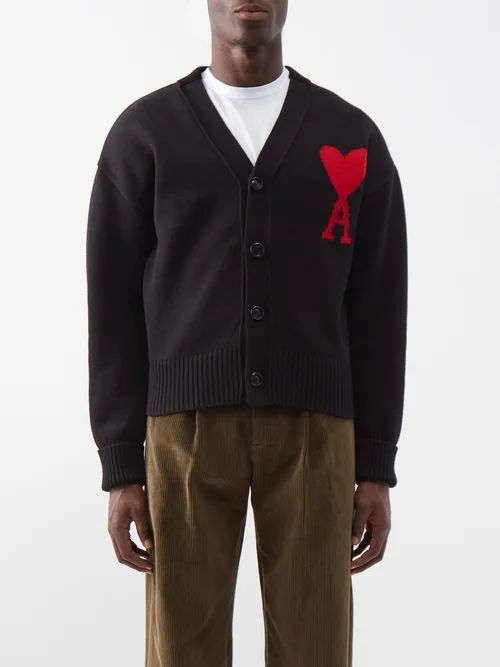 Ami De Caur-logo Wool Cardigan - Mens - Black