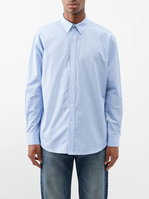 Cristobal Striped Cotton-poplin Shirt - Mens - Blue Stripe