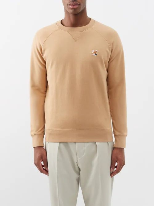 Fox Head-patch Cotton-jersey Sweatshirt - Mens - Beige
