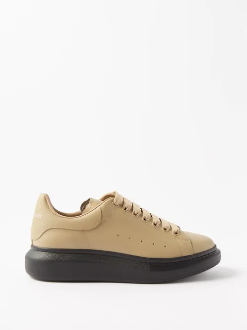 Oversized Raised-sole Leather Trainers - Mens - Beige Black