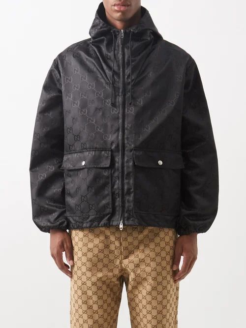 GG-jacquard Canvas Hooded Jacket - Mens - Black