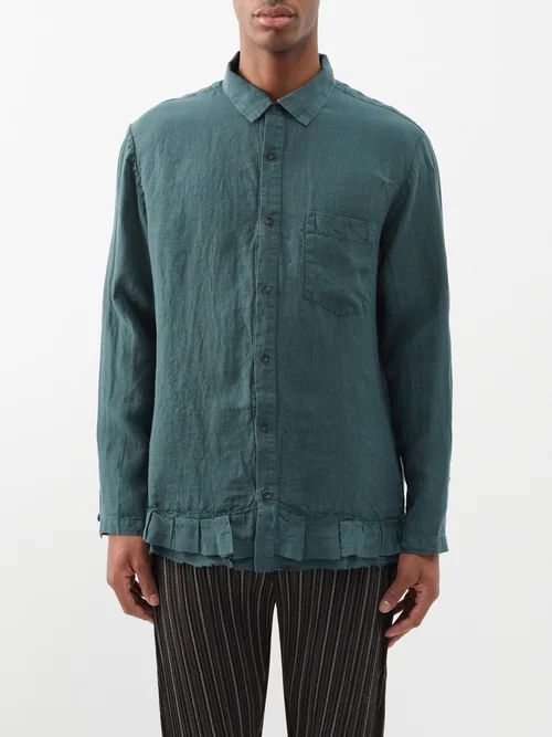 Amjad Vintage Linen Overshirt - Mens - Khaki