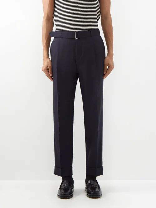 Hugo Belted Wool Trousers - Mens - Navy