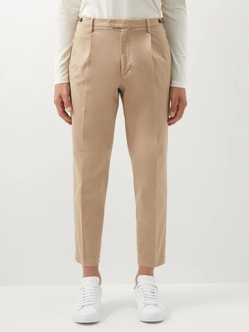 Masco Pleated Cropped Cotton-blend Twill Trousers - Mens - Cream