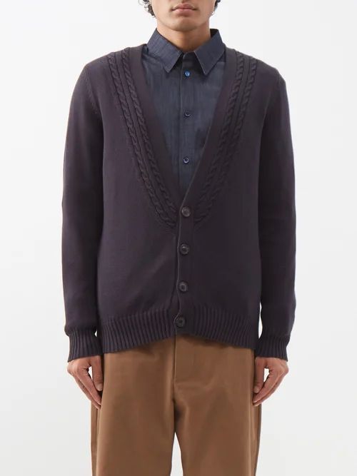 Cable-knit Cotton Cardigan - Mens - Navy