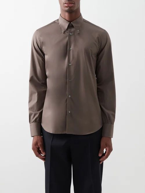 Button-down Collar Cotton-poplin Shirt - Mens - Brown