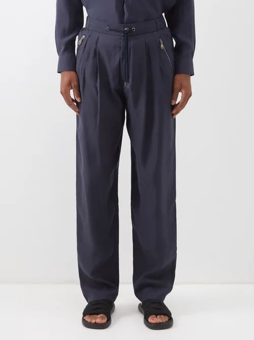Zip-pocket Lyocell-blend Poplin Trousers - Mens - Navy