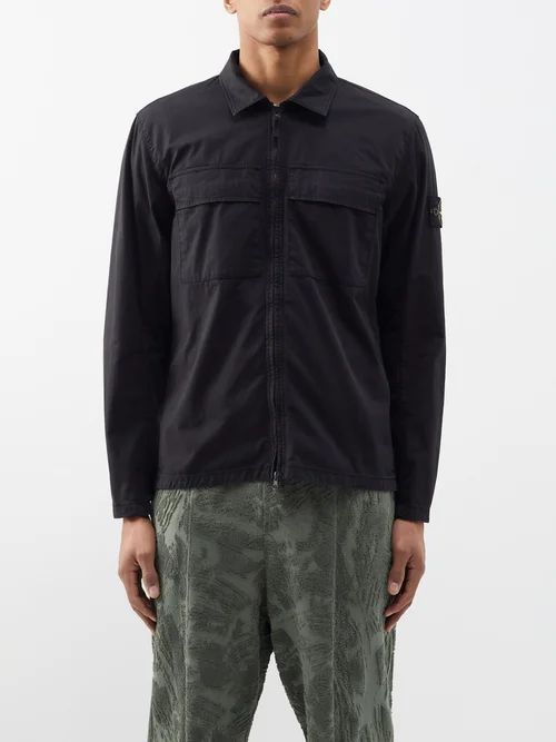 Zipped Logo-patch Cotton-blend Overshirt - Mens - Black