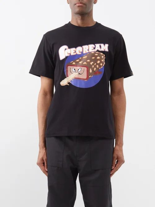 Crunchy Shark-logo Cotton T-shirt - Mens - Black