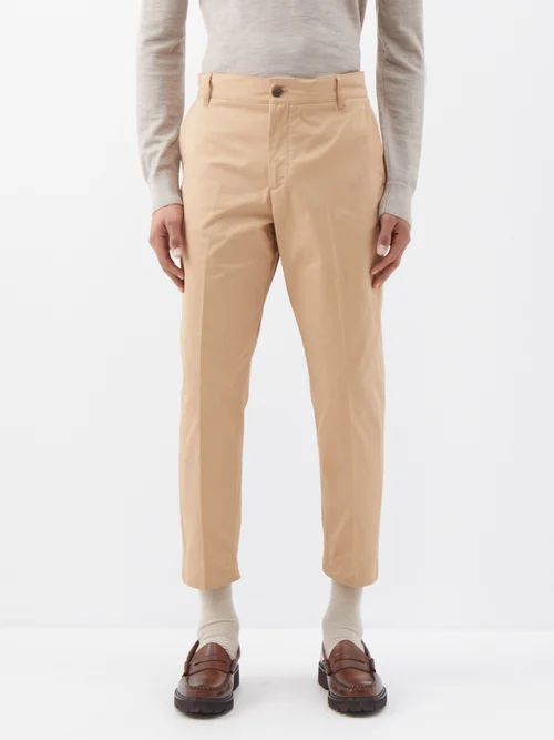 Cropped Cotton-gabardine Chino Trousers - Mens - Beige