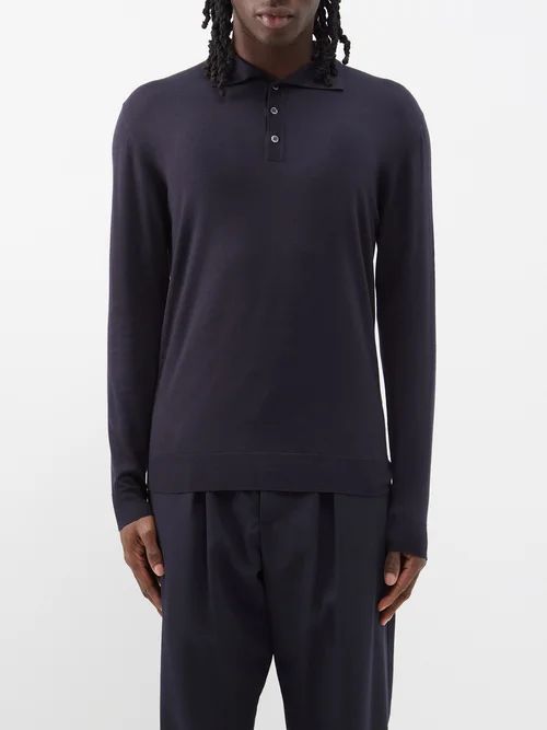 Pevaron Knitted-wool Polo Top - Mens - Navy