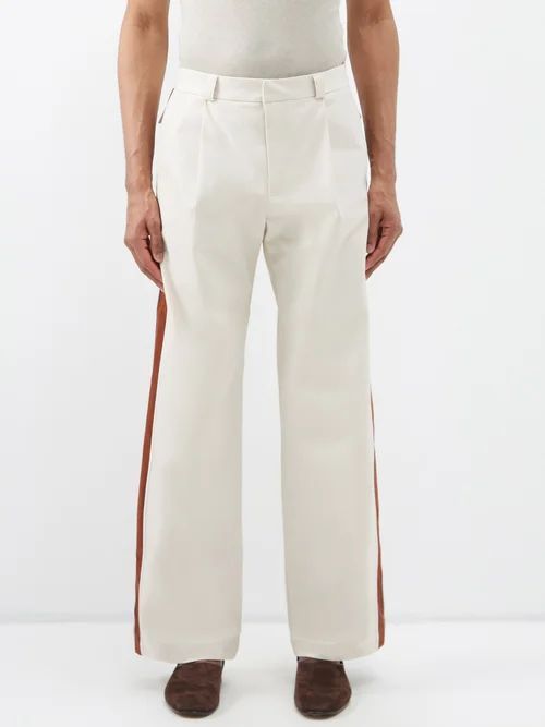 Jak Side-stripe Cotton-blend Wide-leg Trousers - Mens - Cream