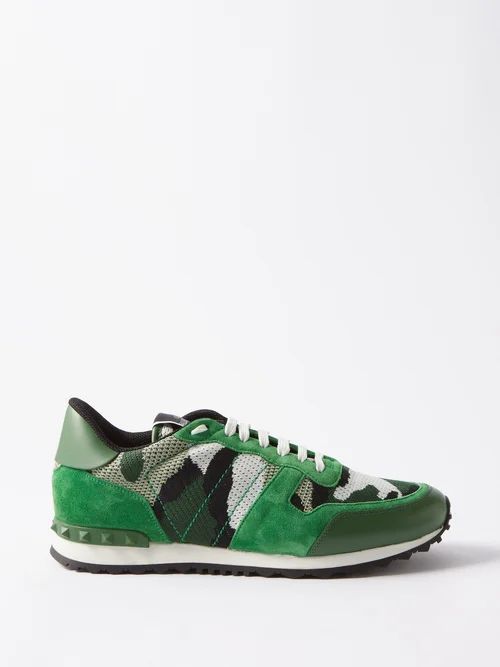 Rockrunner Suede And Mesh Trainers - Mens - Green