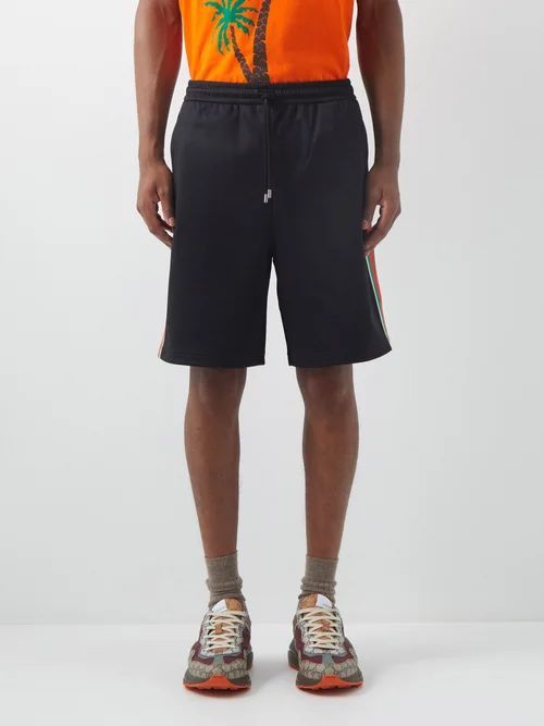 Web-stripe Cotton-piqué Shorts - Mens - Black