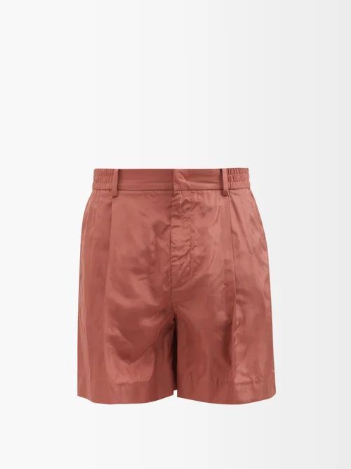 Pleated Silk-taffeta Shorts - Mens - Copper