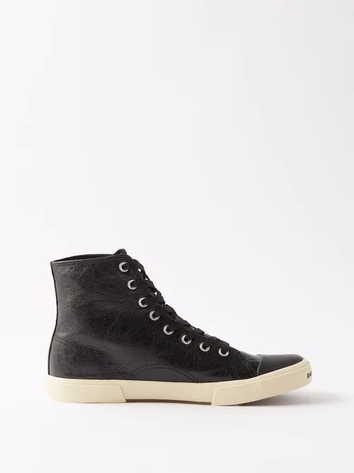 Paris Leather High-top Trainers - Mens - Black White