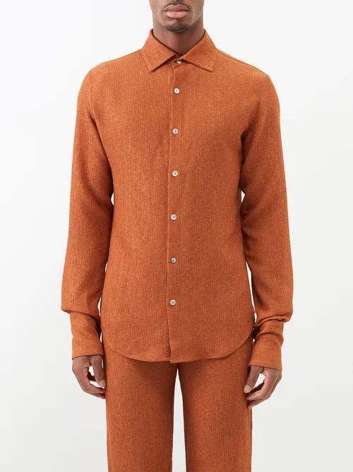 Crinkled-crepe Shirt - Mens - Terracotta Multi