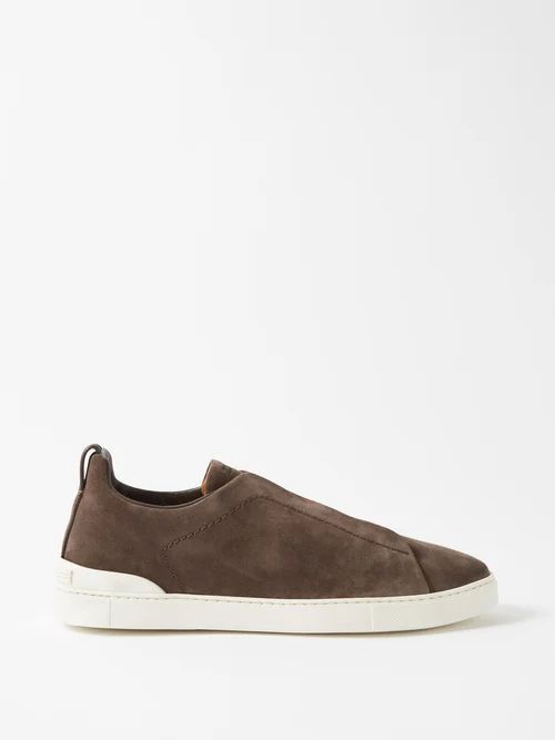 Triple Stitch Leather Trainers - Mens - Brown