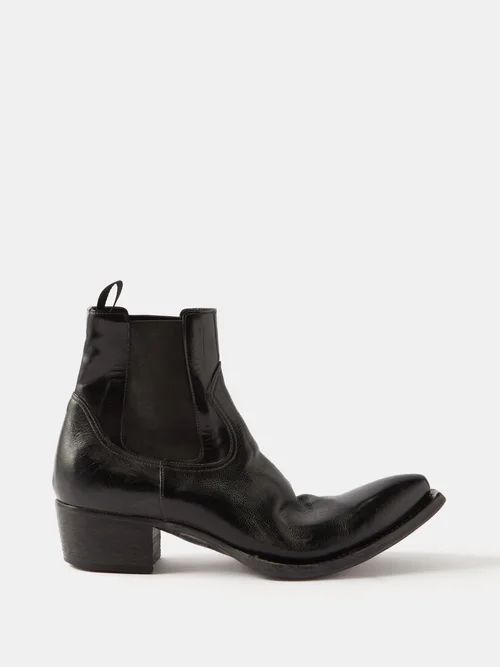 Leather Point-toe Boots - Mens - Black