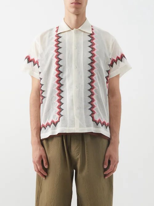 Loop Embroidered Cotton-mesh Shirt - Mens - White
