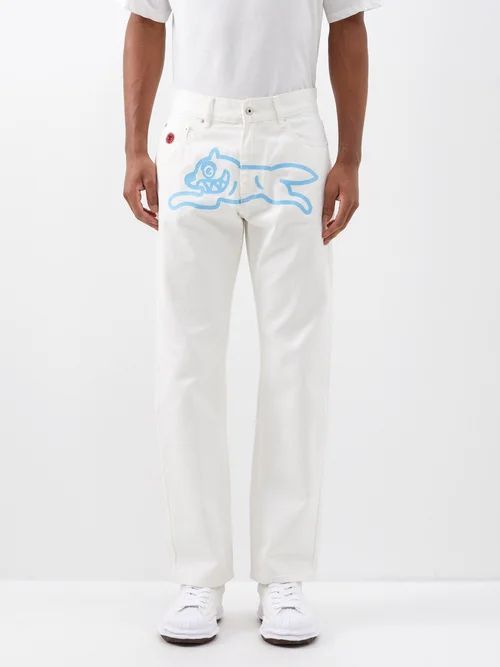 Running Dog-print Jeans - Mens - White
