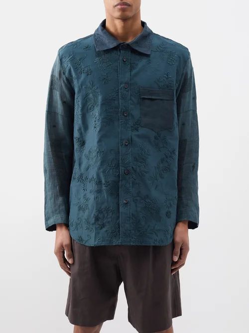 James Embroidered 1920s Linen Shirt - Mens - Khaki
