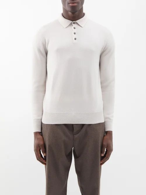 Cashmere Polo Shirt - Mens - Off White