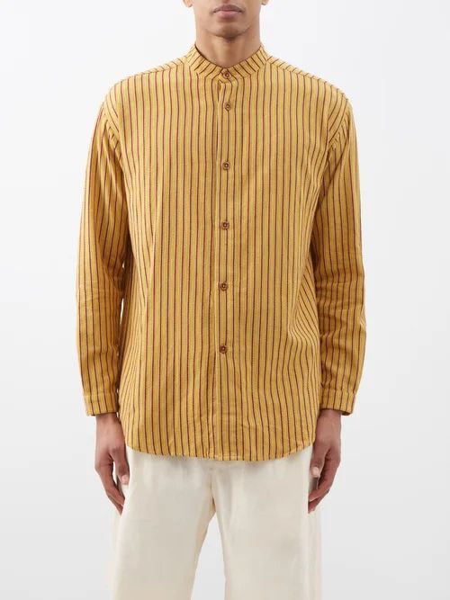 Tulum Stand-collar Striped Cotton Shirt - Mens - Yellow Stripe