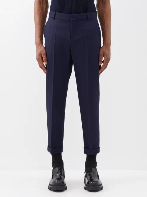Straight-leg Wool-twill Suit Trousers - Mens - Marine