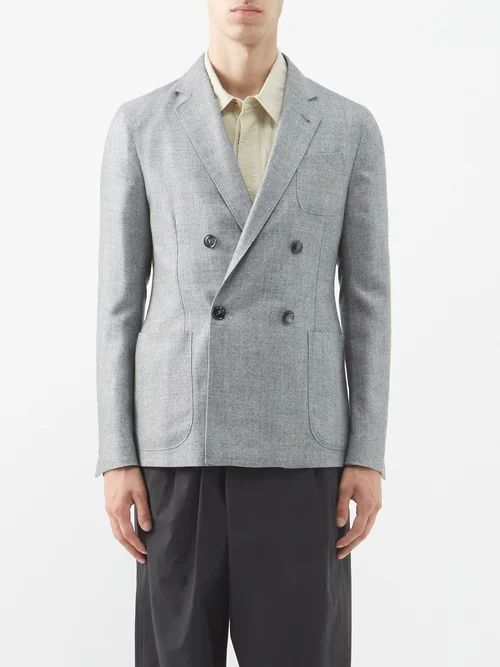 Double-breasted Silk-blend Jacket - Mens - Grey