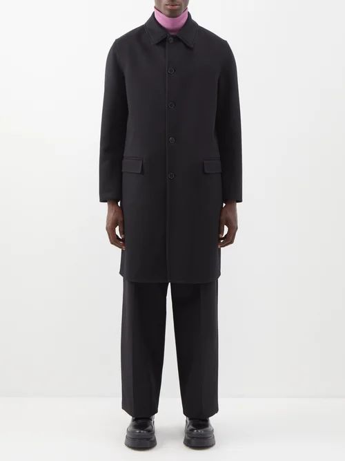 Reversible Wool And Nylon Overcoat - Mens - Black