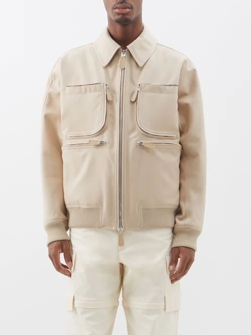 Zip-pocket Twill Harrington Jacket - Mens - Beige Multi