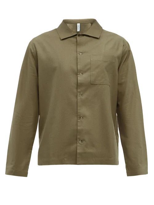 Patch Pocket Raw-silk Shirt - Mens - Dark Beige