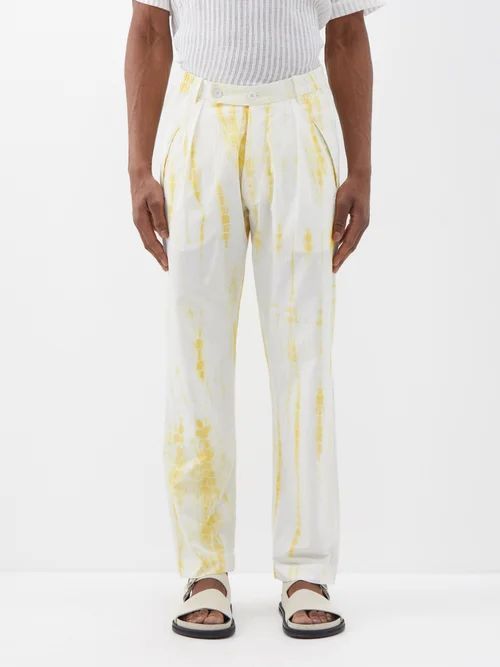 Bondi Tie-dyed Organic-cotton Trousers - Mens - Yellow Multi