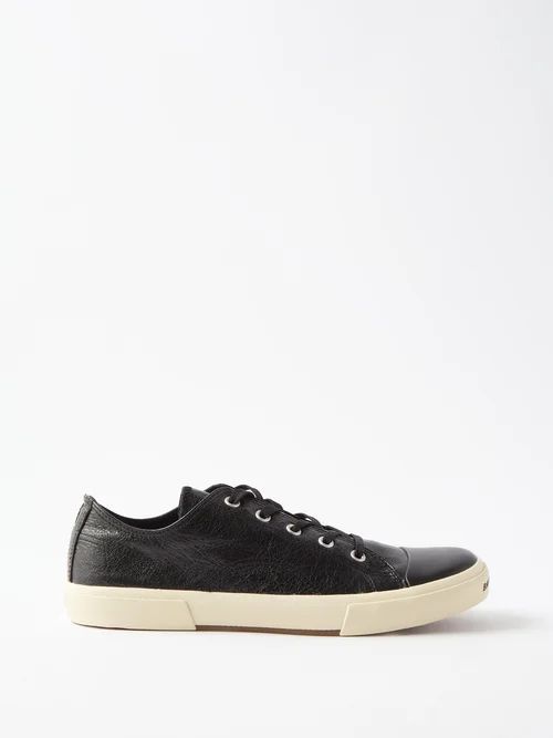 Paris Crinkled-leather Trainers - Mens - Black White