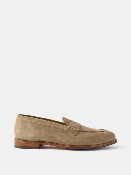 Lloyd Suede Penny Loafers - Mens - Light Brown