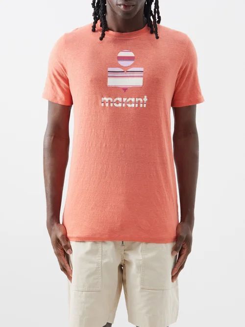 Karman Logo-print Linen T-shirt - Mens - Orange Multi