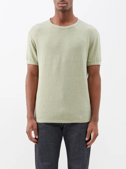 Linen-blend T-shirt - Mens - Khaki