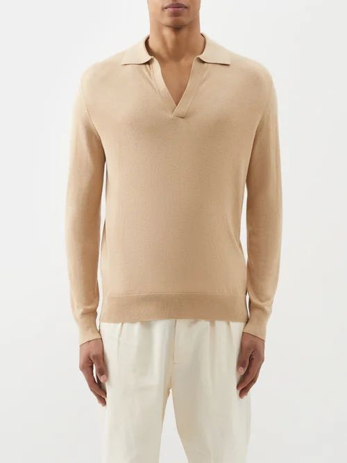 Mr Oxford Open-collar Silk-blend Polo Shirt - Mens - Beige