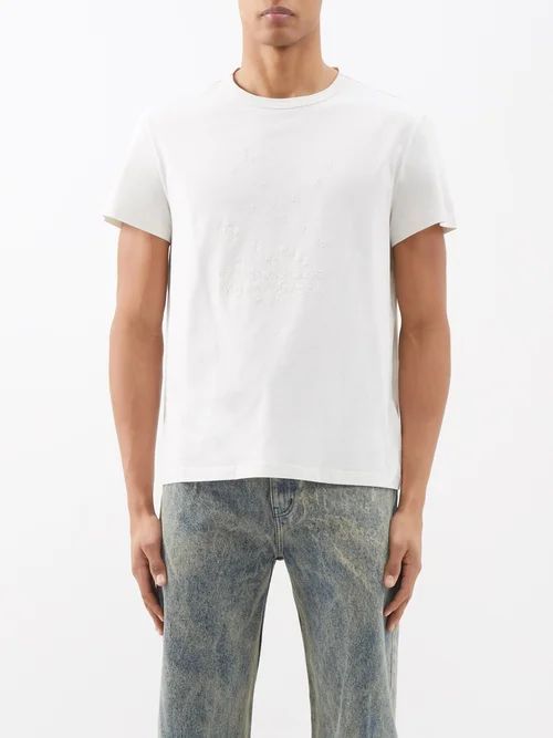 Embroidered-logo Cotton-jersey T-shirt - Mens - Chalk
