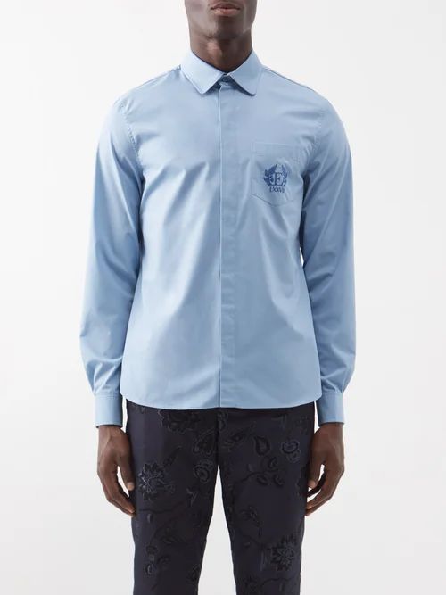 Luke Embroidered Cotton Shirt - Mens - Blue